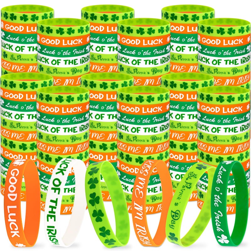 Moon Boat 144PCS St. Patrick's Day Shamrock Rubber Wristbands Bracelets - Party Favors Supplies Gifts Decorations, 6 Styles - Image 1
