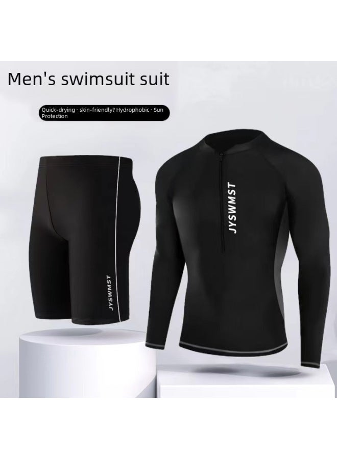 إسكدنيا بدلة سباحة رجالية كاملة الجسم وأكمام طويلة واقية من الشمس محرجة بخمس نقاط بدلة سباحة رجالية سريعة الجفاف - اللون: 817 سروال سباحة - - Image 2