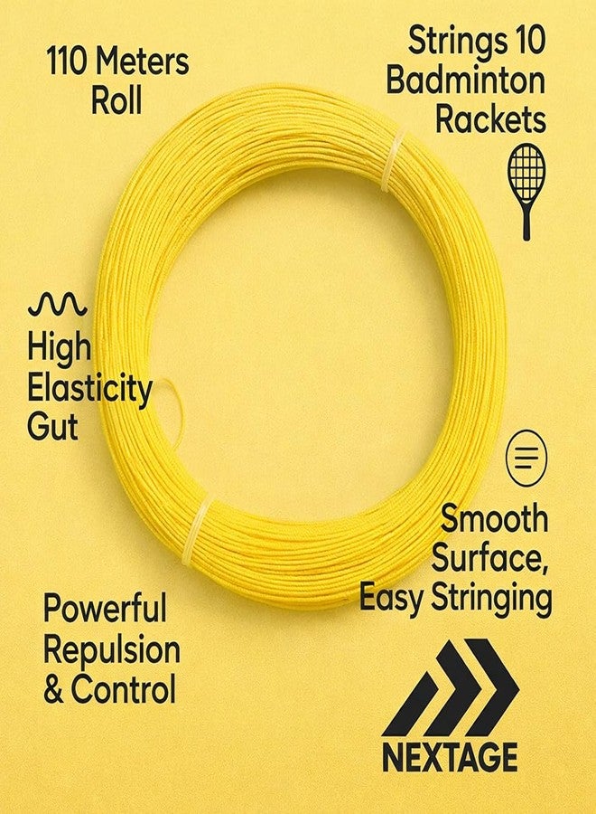 Nextage Badminton String Roll 105 Meter | High Elasticity Durability Multifilament Gut for Powerful Smash & Control | Suitable for All Badminton Rackets | One Roll Strings for 10 Rackets (Yellow) - Image 2