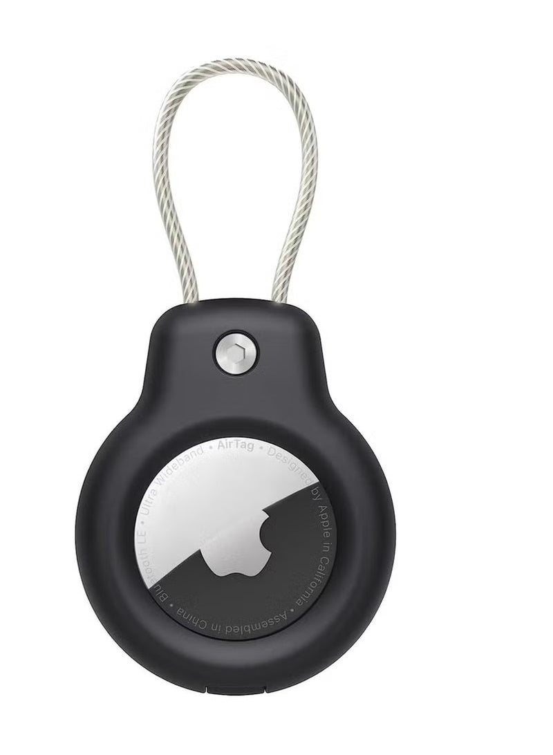 Case for apple airtag secure dolder with wire cable,air tag lock case keychain key ring key chain luggage tag for keys, luggage and more men women's keyrings and keychains（black）  - Image 1