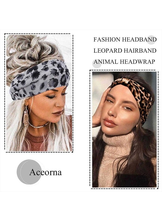 Aceorna Boho Headbands Wide Knot Hair Band Elastic Turban Head Band Stretch Leopard Twist Head Wraps Cloth Yoga Sweartband Fashion Hair Accessories for Women and Girls 3 Pcs (Set B) - Image 4