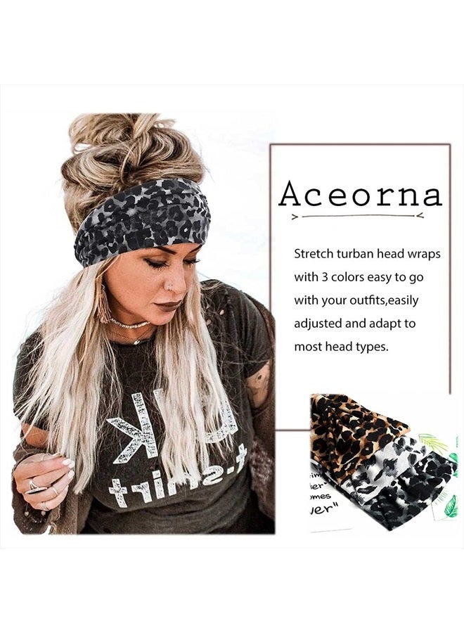 Aceorna Boho Headbands Wide Knot Hair Band Elastic Turban Head Band Stretch Leopard Twist Head Wraps Cloth Yoga Sweartband Fashion Hair Accessories for Women and Girls 3 Pcs (Set B) - Image 5