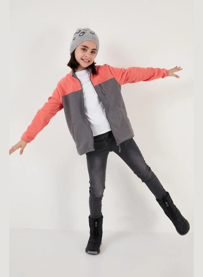 Lela Lela Soft Texture Zippered Color Block Stand Collar Pocket Polar Unisex Child POLAR 5905001