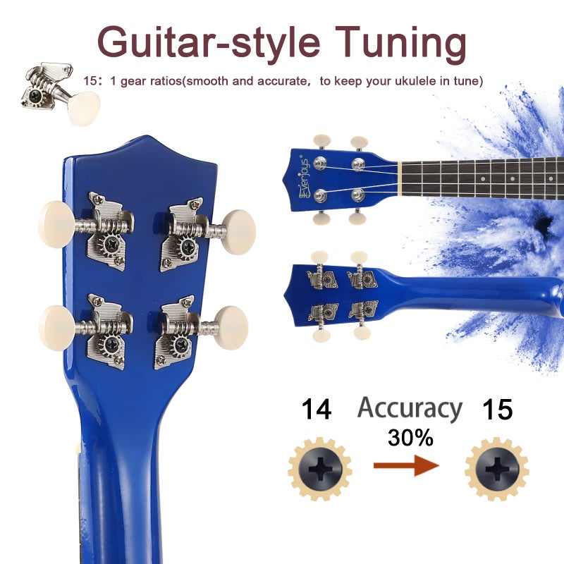 Everjoys Soprano Ukulele Beginner Kit for Adult Student w/Free Online Lesson 21 Inch Ukelele Gig Bag Strap String Tuner Pick Polishing Cloth, Rainbow Series Ukalalee - Image 5