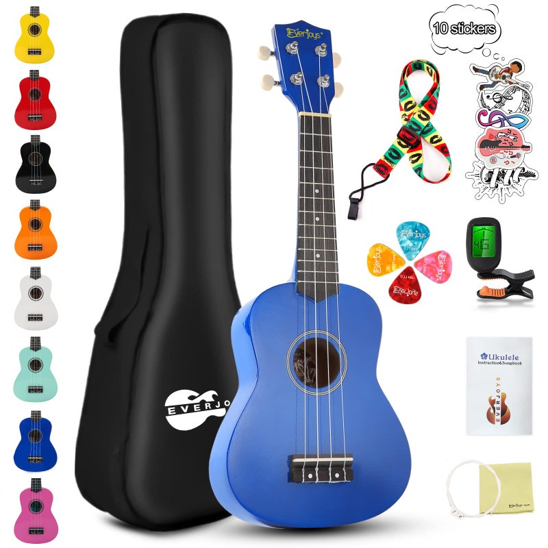 Everjoys Soprano Ukulele Beginner Kit for Adult Student w/Free Online Lesson 21 Inch Ukelele Gig Bag Strap String Tuner Pick Polishing Cloth, Rainbow Series Ukalalee - Image 1