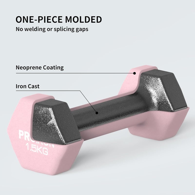 PROIRON Hex Neoprene Dumbbell Set - 2 x 1.5KG - Image 3