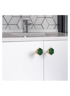 KASTWAVE Green Gems Cabinet Dresser Drawer Knobs, Modern Furniture Brushed Brass Hexagon Drawer Knobs, Dresser Knobs with Screws for Kitchen, Bathroom, Bedroom, 4Pcs  - Image 5