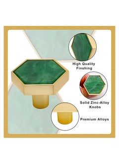 KASTWAVE Green Gems Cabinet Dresser Drawer Knobs, Modern Furniture Brushed Brass Hexagon Drawer Knobs, Dresser Knobs with Screws for Kitchen, Bathroom, Bedroom, 4Pcs  - Image 2