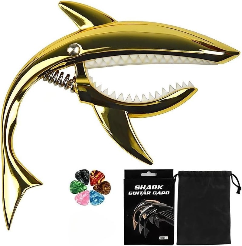 PERLMAN Shark Guitar Capo, Zinc Alloy Quick-Change Capo for Acoustic, Electric, Ukulele, Mandolin, and Banjo with Strong Grip, No Fret Buzz, Picks and Pouch In - Image 1