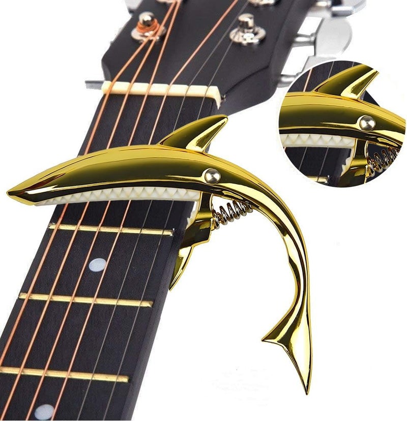 PERLMAN Shark Guitar Capo, Zinc Alloy Quick-Change Capo for Acoustic, Electric, Ukulele, Mandolin, and Banjo with Strong Grip, No Fret Buzz, Picks and Pouch In - Image 5