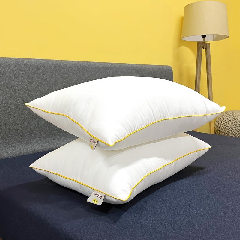 SleepyCat Fiber Lite Pillow Medium Soft MicroPeach Fabric Luxurious Feel at an Machine Washable Pillow White Set of 2 Standard Size 27x17 Inches