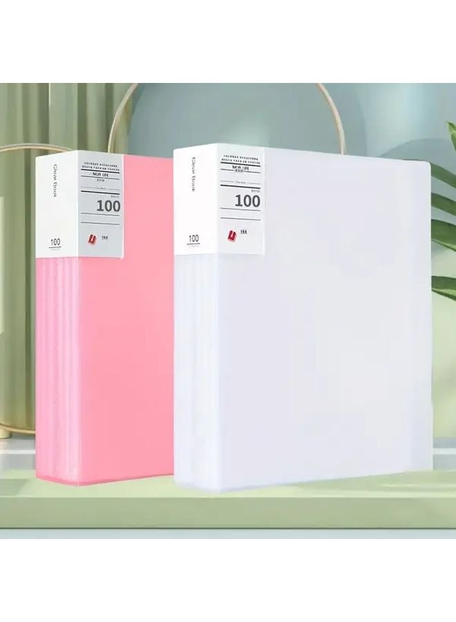 Pink White Waterproof Document Folder 100 Inner Pockets For Storage Photos Cards - Image 1