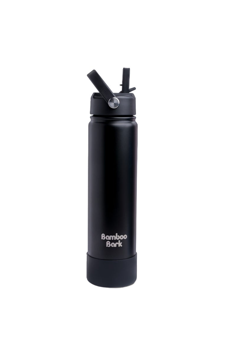 Bamboo Bark 750 ML Insulated Water Bottle with Sipper Lid – Stainless Steel Double Wall Vacuum Flask for Hot & Cold Water Leak-Proof, Reusable Sports Thermos Bottle - (Black) - Image 1