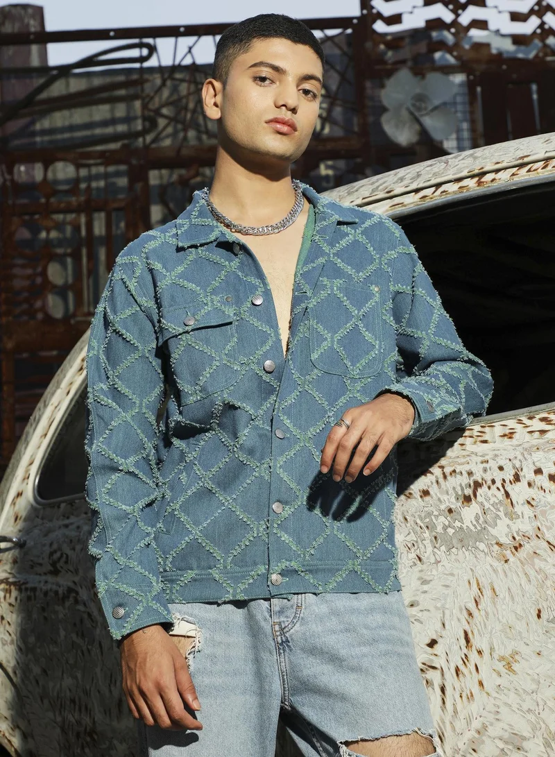 كامبوس سوترا سترة زرقاء متقاطعة من الدنيم للرجال