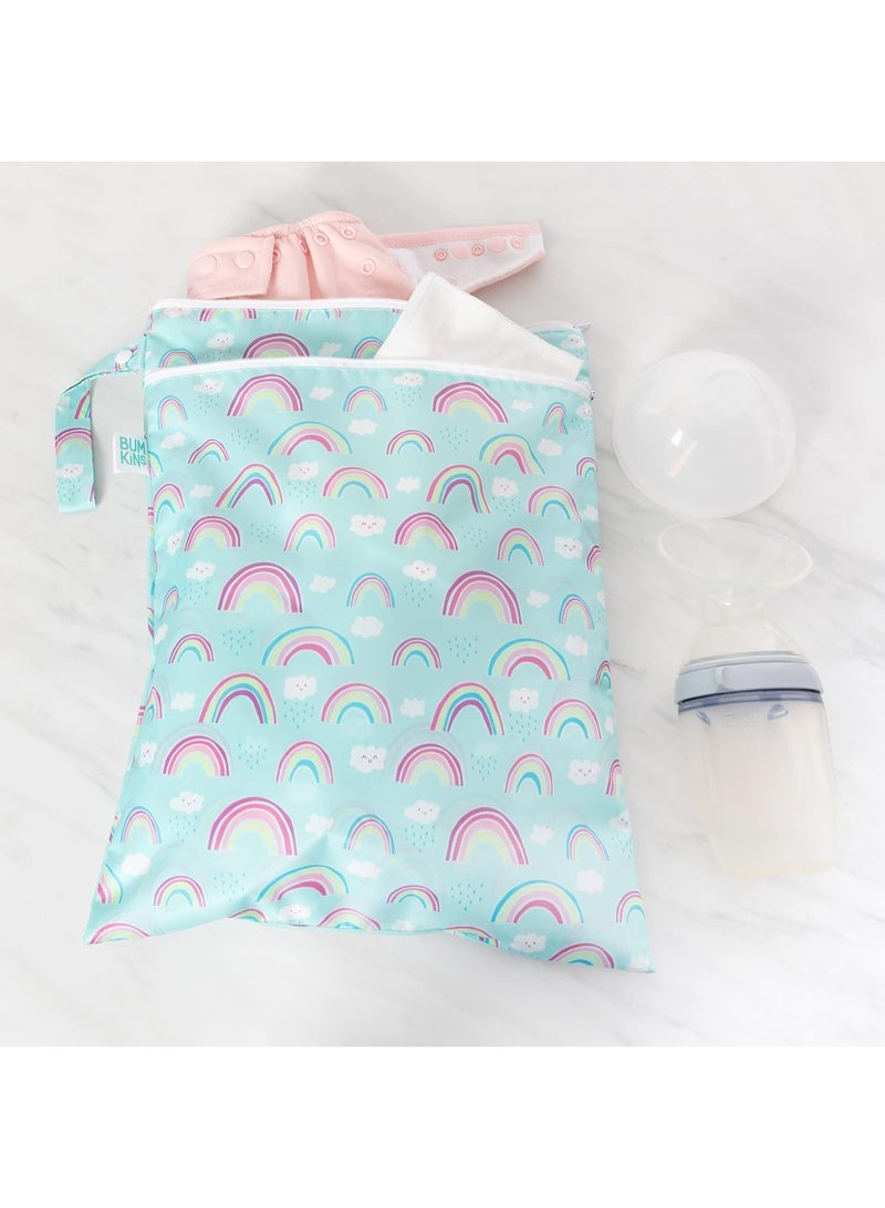 Bumkins Waterproof Wet Dry Bag for Baby, Travel, Swim Suit, Cloth Diaper, Pump Parts, Pool, Beach, Gym Clothes, Toiletry, Hook to Stroller, Daycare, Zipper Reusable Wetdry Packing Pouch, Rainbows Blue - Image 3