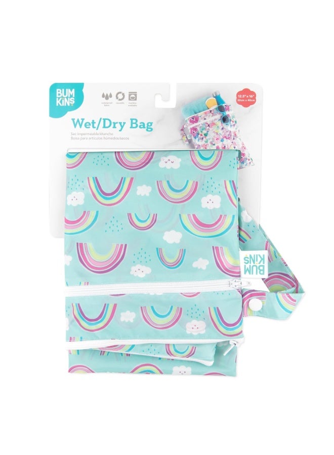 Bumkins Waterproof Wet Dry Bag for Baby, Travel, Swim Suit, Cloth Diaper, Pump Parts, Pool, Beach, Gym Clothes, Toiletry, Hook to Stroller, Daycare, Zipper Reusable Wetdry Packing Pouch, Rainbows Blue - Image 4