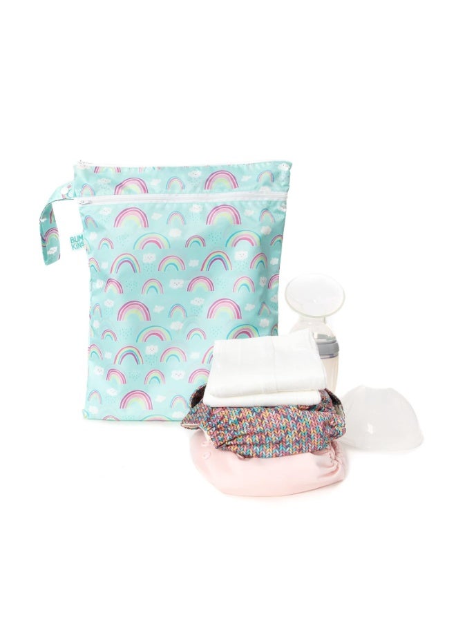 Bumkins Waterproof Wet Dry Bag for Baby, Travel, Swim Suit, Cloth Diaper, Pump Parts, Pool, Beach, Gym Clothes, Toiletry, Hook to Stroller, Daycare, Zipper Reusable Wetdry Packing Pouch, Rainbows Blue - Image 2