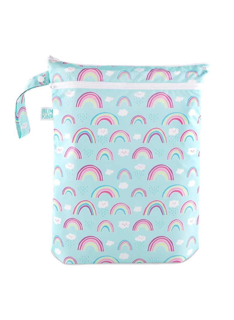 Bumkins Waterproof Wet Dry Bag for Baby, Travel, Swim Suit, Cloth Diaper, Pump Parts, Pool, Beach, Gym Clothes, Toiletry, Hook to Stroller, Daycare, Zipper Reusable Wetdry Packing Pouch, Rainbows Blue - Image 1