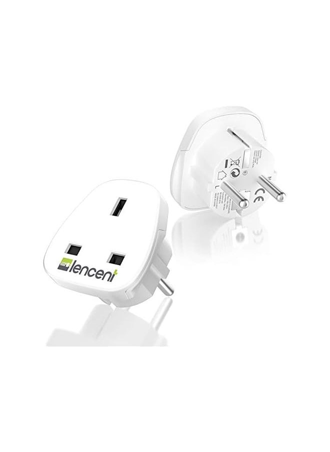 Lencent LENCENT 2Pcs UK to EU Euro Europe Plug Adapter, Grounded European Travel Adapter for Spain Germany France Portugal Greece Russia Netherlands Turkey and more (Type E/F)  - Image 2