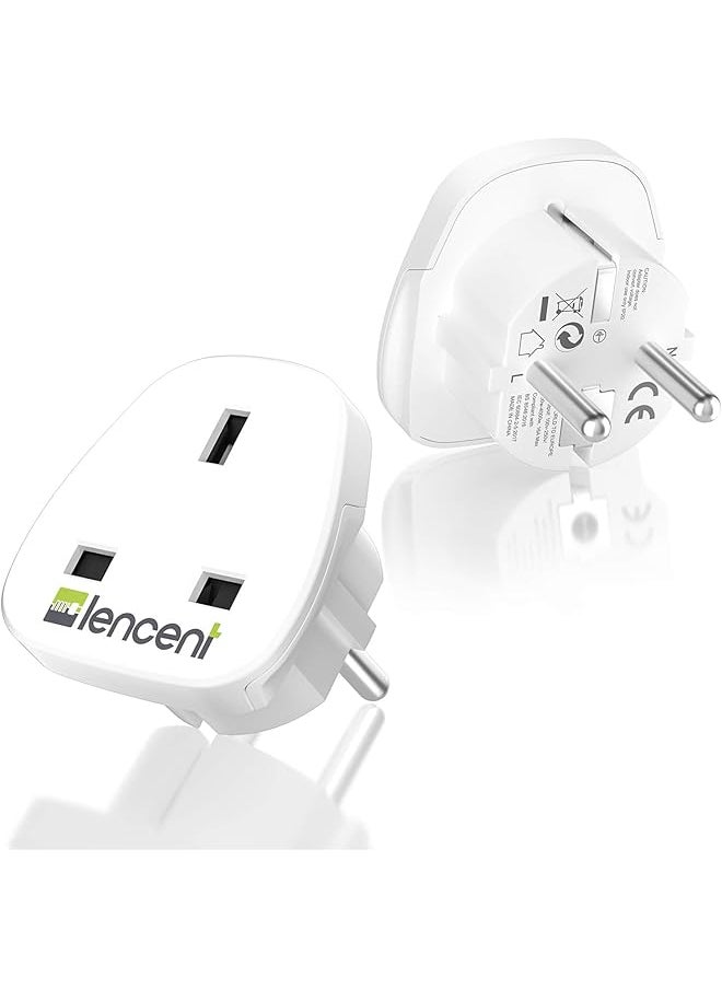 Lencent LENCENT 2Pcs UK to EU Euro Europe Plug Adapter, Grounded European Travel Adapter for Spain Germany France Portugal Greece Russia Netherlands Turkey and more (Type E/F)  - Image 1