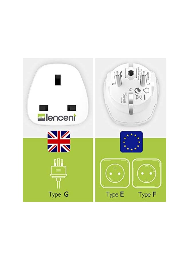 Lencent LENCENT 2Pcs UK to EU Euro Europe Plug Adapter, Grounded European Travel Adapter for Spain Germany France Portugal Greece Russia Netherlands Turkey and more (Type E/F)  - Image 3