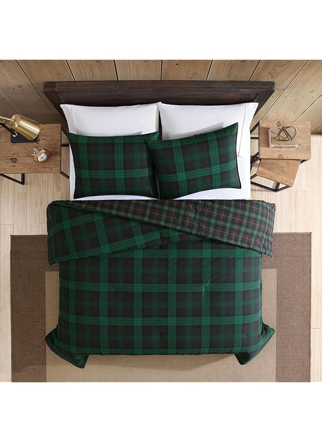 Eddie Bauer Queen Duvet Cover Set Reversible Cotton Bedding With Matching Shams Plaid Home Decor With Button Closure Woodland Tartan Green Queen  - Image 2