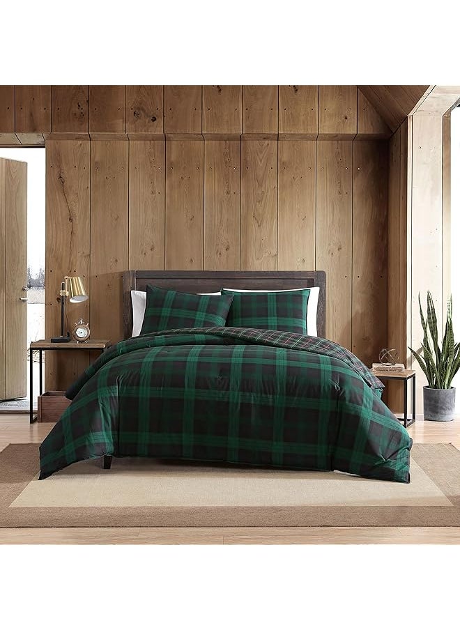 Eddie Bauer Queen Duvet Cover Set Reversible Cotton Bedding With Matching Shams Plaid Home Decor With Button Closure Woodland Tartan Green Queen  - Image 1