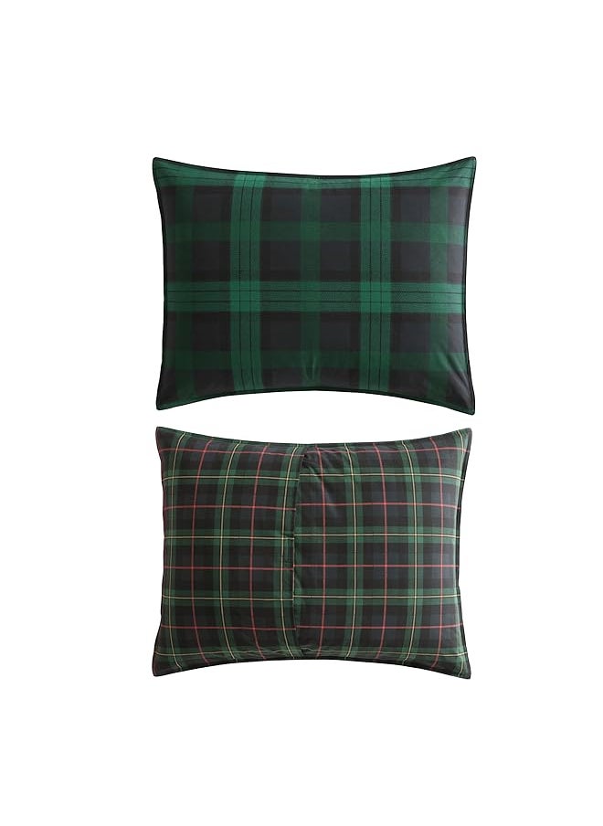 Eddie Bauer Queen Duvet Cover Set Reversible Cotton Bedding With Matching Shams Plaid Home Decor With Button Closure Woodland Tartan Green Queen  - Image 4