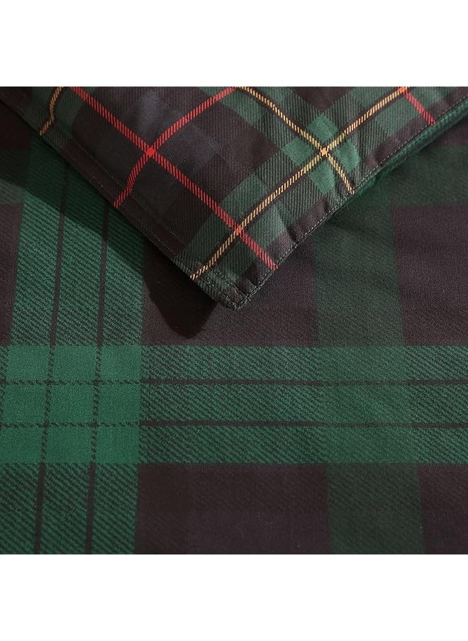 Eddie Bauer Queen Duvet Cover Set Reversible Cotton Bedding With Matching Shams Plaid Home Decor With Button Closure Woodland Tartan Green Queen  - Image 3