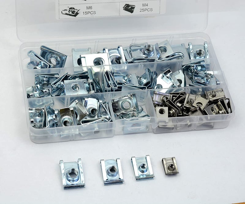 ASNOMY ASNOMY 80 pieces thread clip nut set, U-type sheet nuts, M4 M5 M6 M8 snap nut set, stainless steel hose clamps set with storage box, flat angle nut, mounting assortment assortment - Image 2
