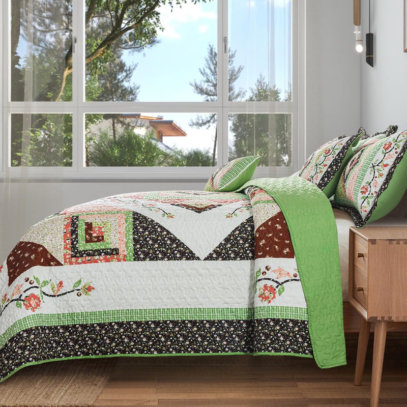 VAPUTAR Quilt King Size Bedding Set - Soft King Size Quilt Set for All Season, Lightweight Reversible Coverlet Bedspread for Farmhouse Bedroom (98 Ã— 106 Inch), Green - Image 2
