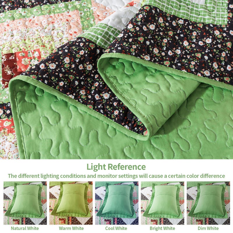 VAPUTAR Quilt King Size Bedding Set - Soft King Size Quilt Set for All Season, Lightweight Reversible Coverlet Bedspread for Farmhouse Bedroom (98 Ã— 106 Inch), Green - Image 5