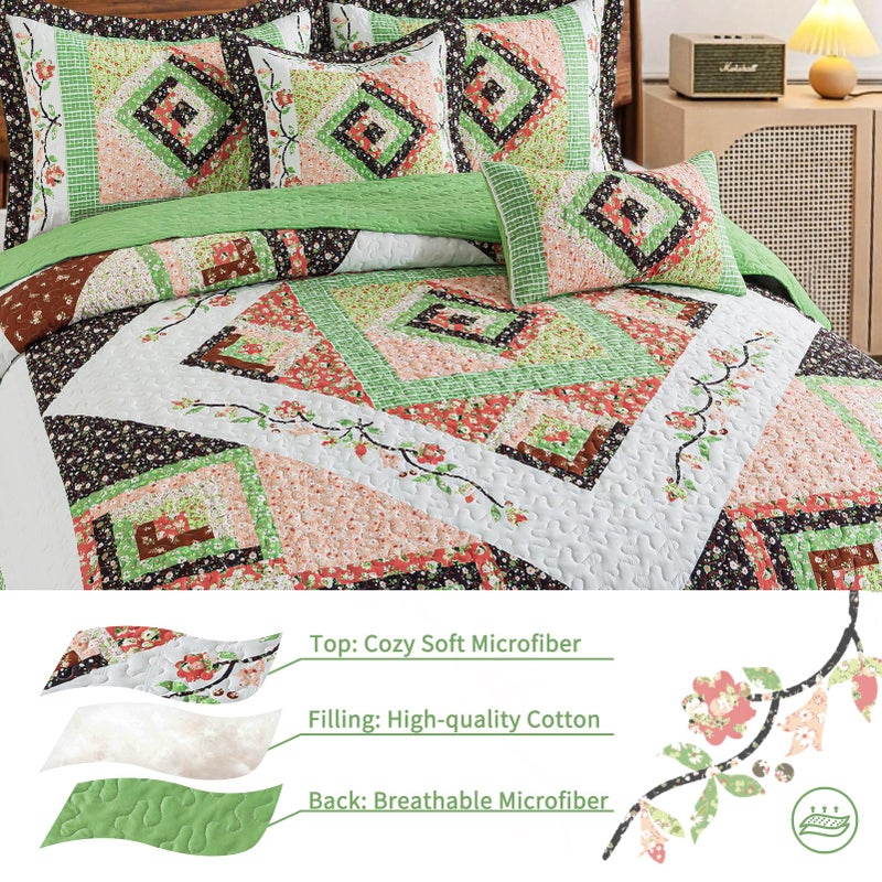 VAPUTAR Quilt King Size Bedding Set - Soft King Size Quilt Set for All Season, Lightweight Reversible Coverlet Bedspread for Farmhouse Bedroom (98 Ã— 106 Inch), Green - Image 3