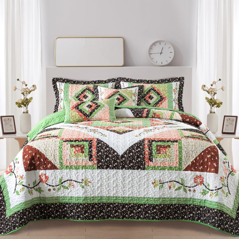 VAPUTAR Quilt King Size Bedding Set - Soft King Size Quilt Set for All Season, Lightweight Reversible Coverlet Bedspread for Farmhouse Bedroom (98 Ã— 106 Inch), Green - Image 1