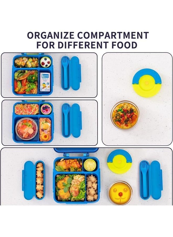 Bento box, insulated lunch box with hot water bottle, sealed lunch box with hot food bottle, sealed lunch box with cutlery and snack box, 4 section lunch box for school, office and outdoors (blue) - Image 4