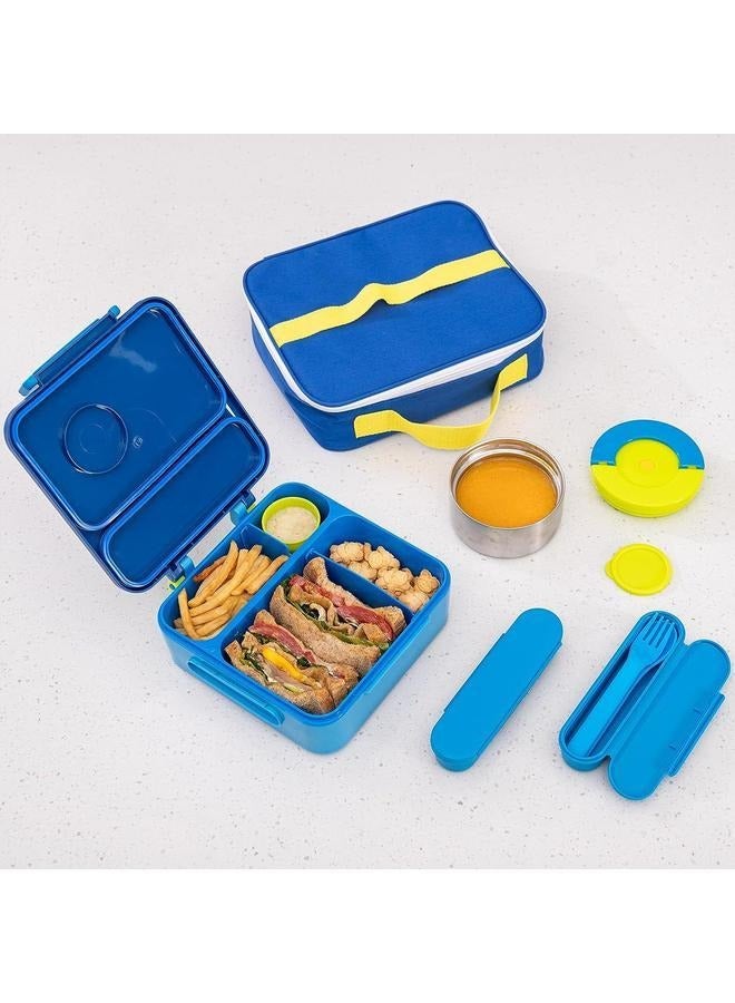 Bento box, insulated lunch box with hot water bottle, sealed lunch box with hot food bottle, sealed lunch box with cutlery and snack box, 4 section lunch box for school, office and outdoors (blue) - Image 5