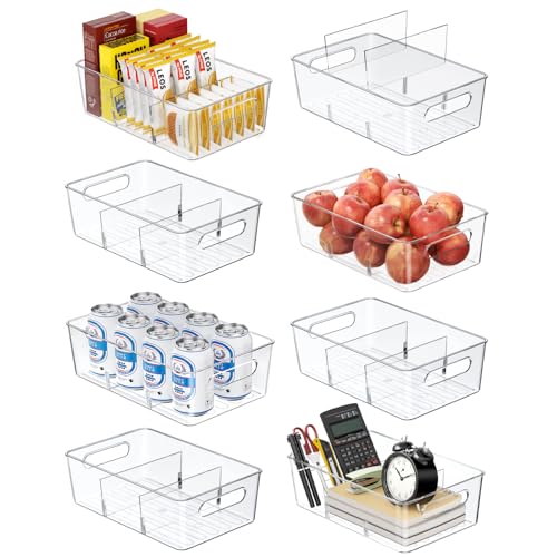 Mpotmiy Pantry Organizers and Storage , 8 Pack Snack Organizer for Pantry Shelf,Food Storage Bins with Divider,Clear Containers for Organizing,Transparent Plastic Basket,Refrigerator and Fridge Bins - Image 1