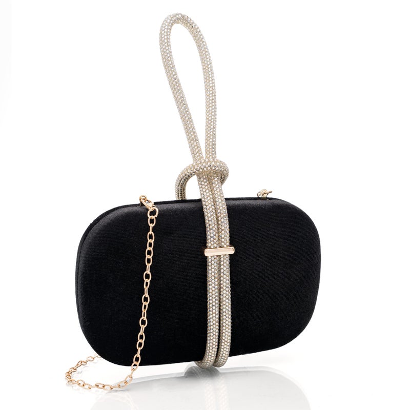 CARIEDO Women's Evening Handbag Clutch Velvet Fabric Bridal Purse for Wedding Prom Night Out Party,Black - Image 3