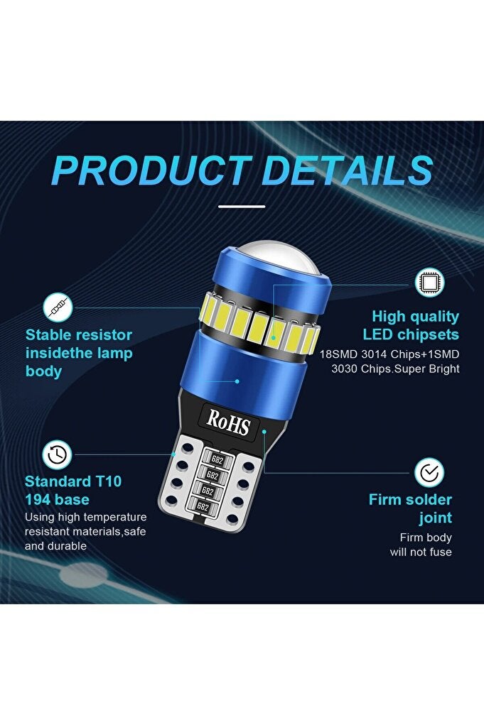 rayihni White 2PCS T10 W5W LED CANBUS No Error 12V Car Side Interior Lights 168 194 3030 SMD BMW Audi Super - Image 4