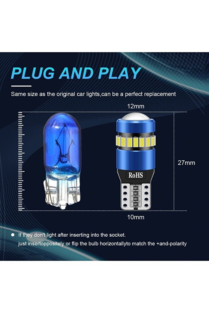 rayihni White 2PCS T10 W5W LED CANBUS No Error 12V Car Side Interior Lights 168 194 3030 SMD BMW Audi Super - Image 2