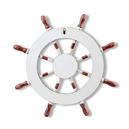 Adeco 24" Wooden Boat Anchor with Crossbar, Steering Wheel, Décor Home Wall Decor, Ship, White, Black, Brown (OS0003) - Image 3