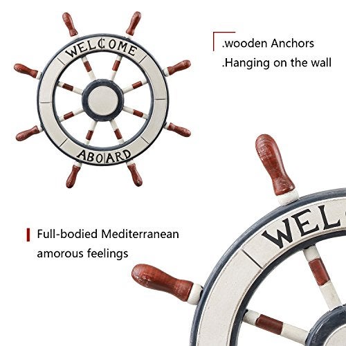 Adeco 24" Wooden Boat Anchor with Crossbar, Steering Wheel, Décor Home Wall Decor, Ship, White, Black, Brown (OS0003) - Image 4