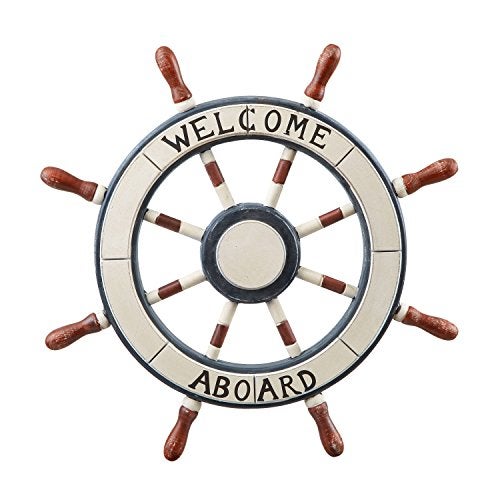 Adeco 24" Wooden Boat Anchor with Crossbar, Steering Wheel, Décor Home Wall Decor, Ship, White, Black, Brown (OS0003) - Image 2
