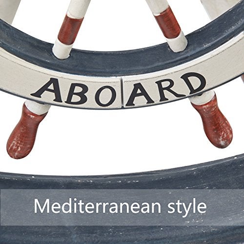 Adeco 24" Wooden Boat Anchor with Crossbar, Steering Wheel, Décor Home Wall Decor, Ship, White, Black, Brown (OS0003) - Image 5