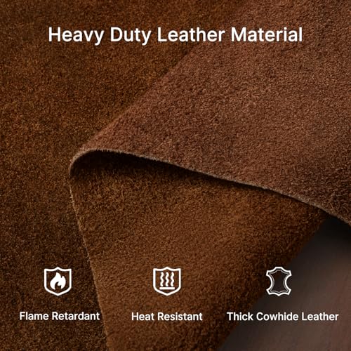 eletecpro Heavy Duty Leather Welding Apron Genuine Cowhide Flame & Heat Resistant Adjustable 42Lx24W with 6 Tool Pockets and Gloves for Mechanic, BBQ, Woodworking, Gardening, Men & Women Gift, Brown - Image 3