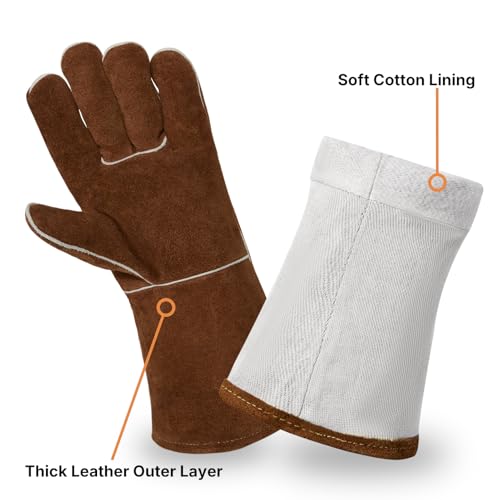 eletecpro Heavy Duty Leather Welding Apron Genuine Cowhide Flame & Heat Resistant Adjustable 42Lx24W with 6 Tool Pockets and Gloves for Mechanic, BBQ, Woodworking, Gardening, Men & Women Gift, Brown - Image 4
