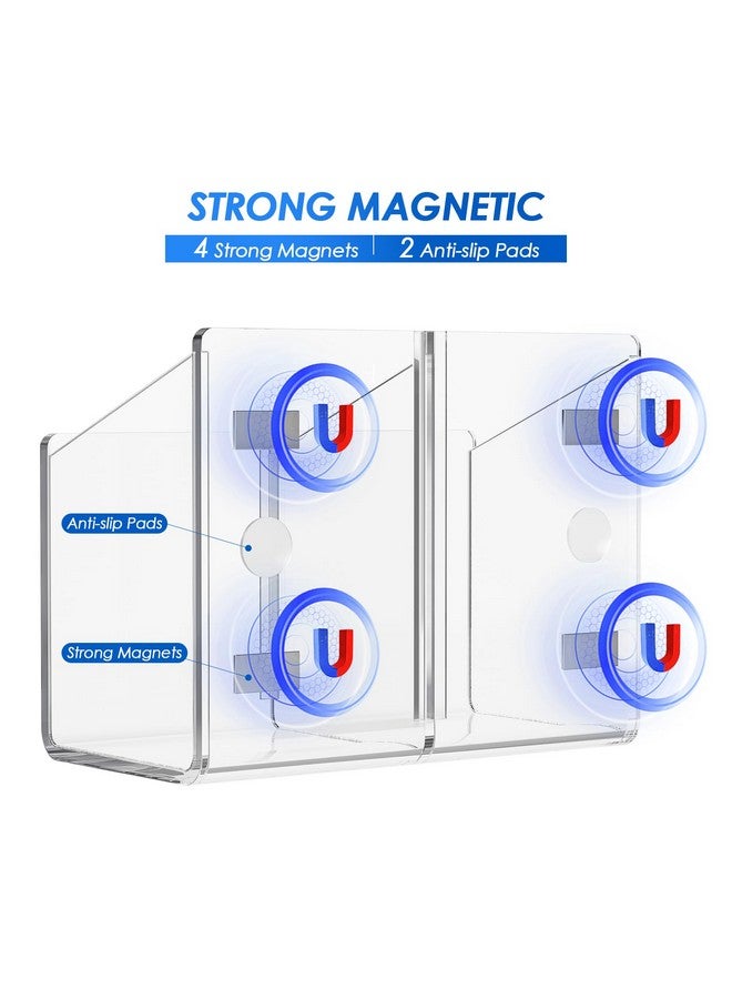 MaxGear Magnetic Dry Erase Marker Holder, Acrylic Magnetic Pen Holder For Fridge Accessories, Magnet Marker Holder For Whiteboard, Wall, Locker Organizer, 2 Compartments Magnetic Pencil Cup, Clear - Image 2