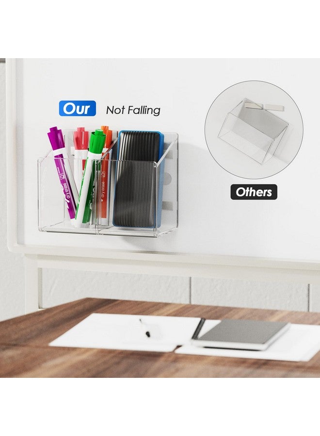 MaxGear Magnetic Dry Erase Marker Holder, Acrylic Magnetic Pen Holder For Fridge Accessories, Magnet Marker Holder For Whiteboard, Wall, Locker Organizer, 2 Compartments Magnetic Pencil Cup, Clear - Image 3