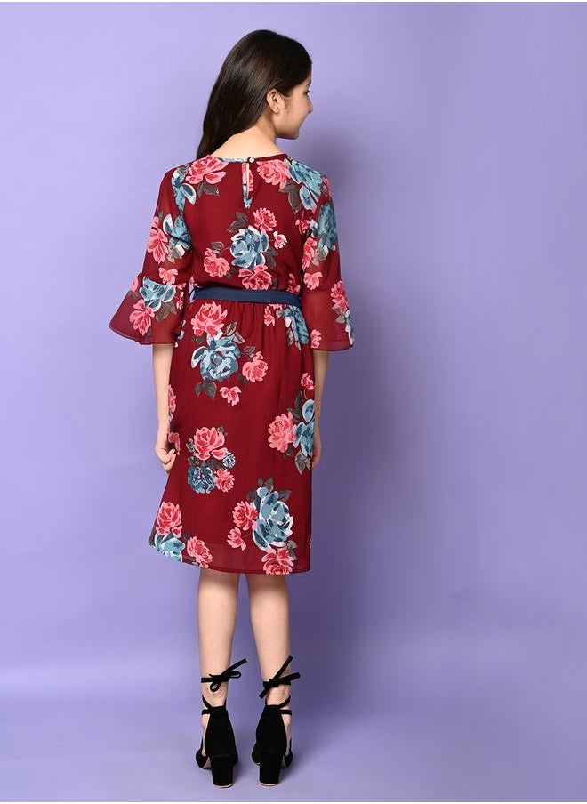 LILPICKS Floral Printed Belted Fit n Flare Dress  - Image 5