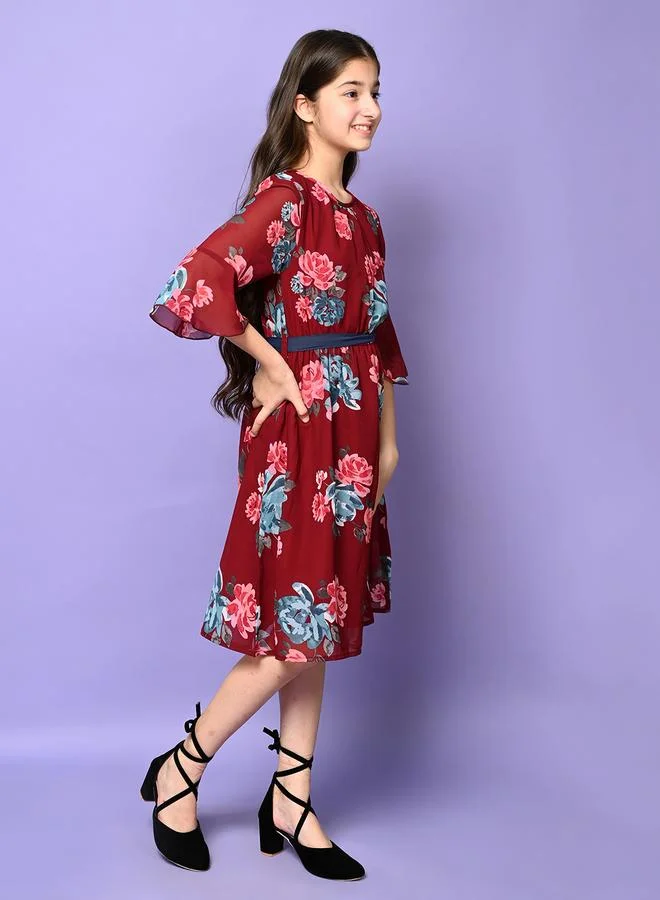 LILPICKS Floral Burgundy Dress